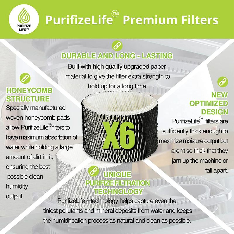 Photo 9 of Purifize Life 6 Pack Premium Replacement Wick Filter for Holmes Humidifier HWF62, HWF62S HWF62D Filter A and Other Sunbeam Cool Mist Models