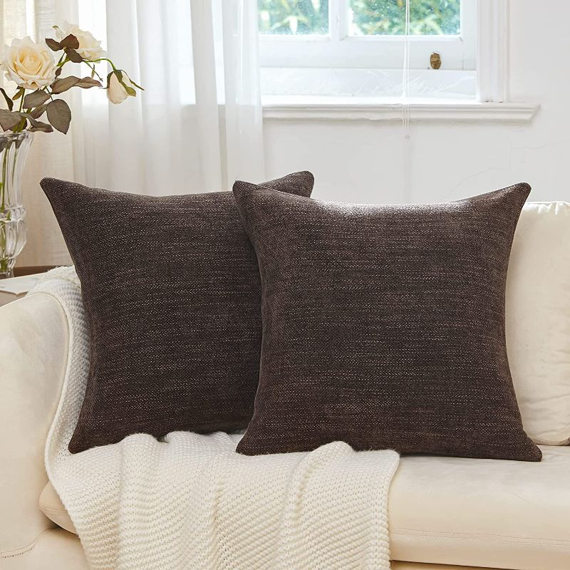 Photo 1 of Anickal Pillow Covers 18x18 Inch Set of 2 Dark Brown Decorative Throw Pillow Covers Square Accent Cushion Case for Couch Sofa Living Room Farmhouse Home Decoration