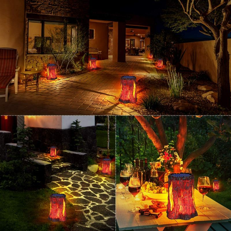 Photo 6 of TomCare Solar Lights Outdoor Upgraded Larger Size Flickering Flame Solar Stump Lights Outdoor Decorative Solar Lantern Waterproof Patio Lights Decoration Lighting for Deck Garden Christmas, 2 Pack