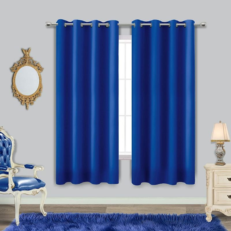 Photo 1 of Blue Curtains 63 Inch Length for Boys Room Set 2 Panels Grommet Window Drapes Sun Light Blocking Insulated Thermal Room Darkening Blackout Curtains for Kids Bedroom Royal Dark Bright Blue 52x63 Long