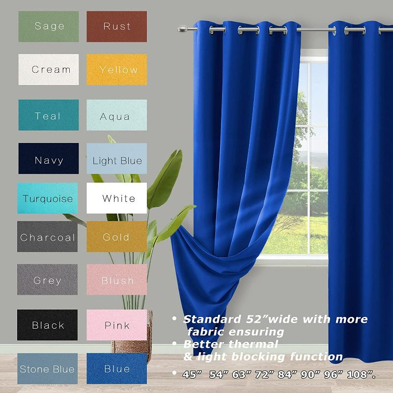 Photo 2 of Blue Curtains 63 Inch Length for Boys Room Set 2 Panels Grommet Window Drapes Sun Light Blocking Insulated Thermal Room Darkening Blackout Curtains for Kids Bedroom Royal Dark Bright Blue 52x63 Long