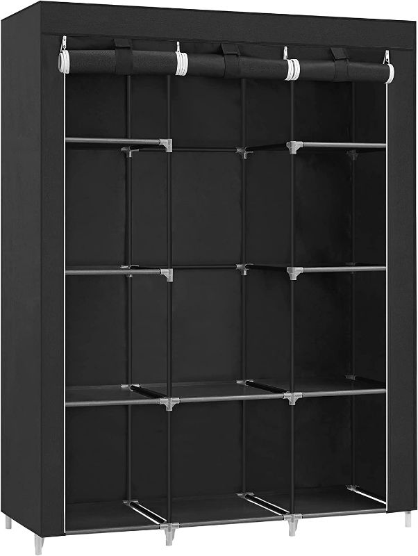 Photo 1 of SONGMICS 51-Inch Portable Closet, Wardrobe Storage Organizer with 10 Shelves, Closet System with Hanging Rods and Cover, for Hanging Clothes, Quick and Easy Assembly, Black URYG93BK