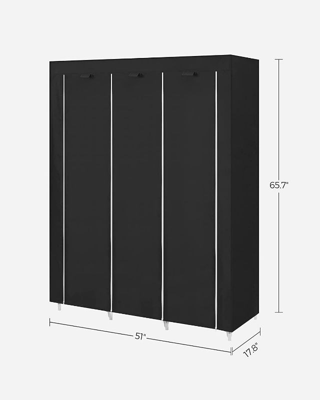 Photo 5 of SONGMICS 51-Inch Portable Closet, Wardrobe Storage Organizer with 10 Shelves, Closet System with Hanging Rods and Cover, for Hanging Clothes, Quick and Easy Assembly, Black URYG93BK