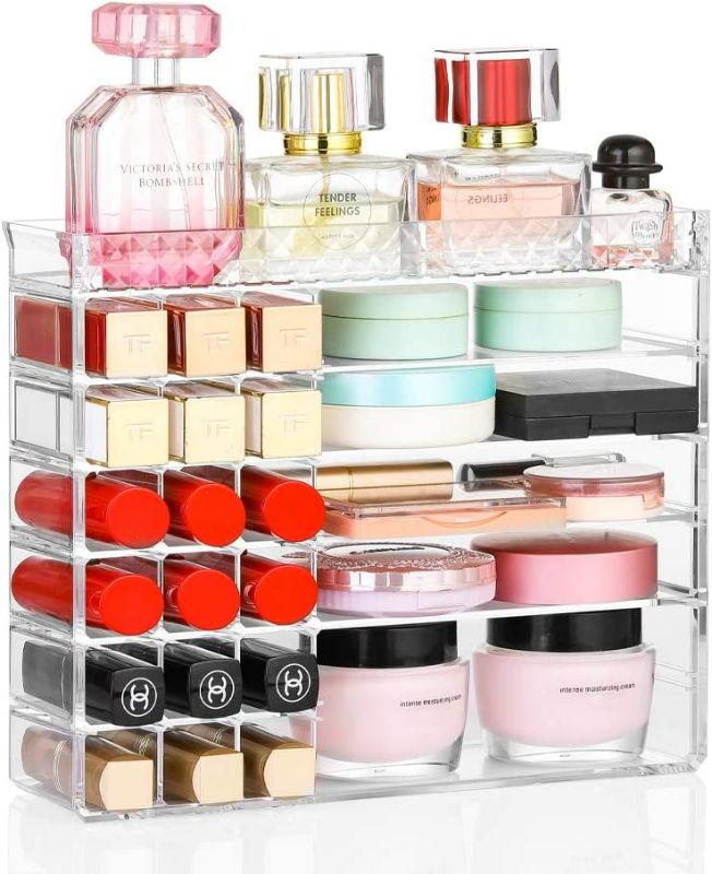 Photo 1 of OCIRA Acrylic Makeup Organizers and Storage - Adjustable Vertical Cosmetic Display for Vanity Storage Solutions for Lipstick, Perfume, Powder and More