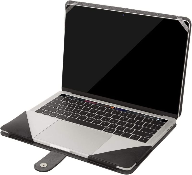 Photo 3 of MOSISO Case Compatible with MacBook Air 13 inch M2 A2681 M1 A2337 A2179 A1932/Pro 13 inch M2 M1 A2338 A2251 A2289 A2159 A1989 A1706 A1708, PU Leather Folio Protective Stand Cover, Black