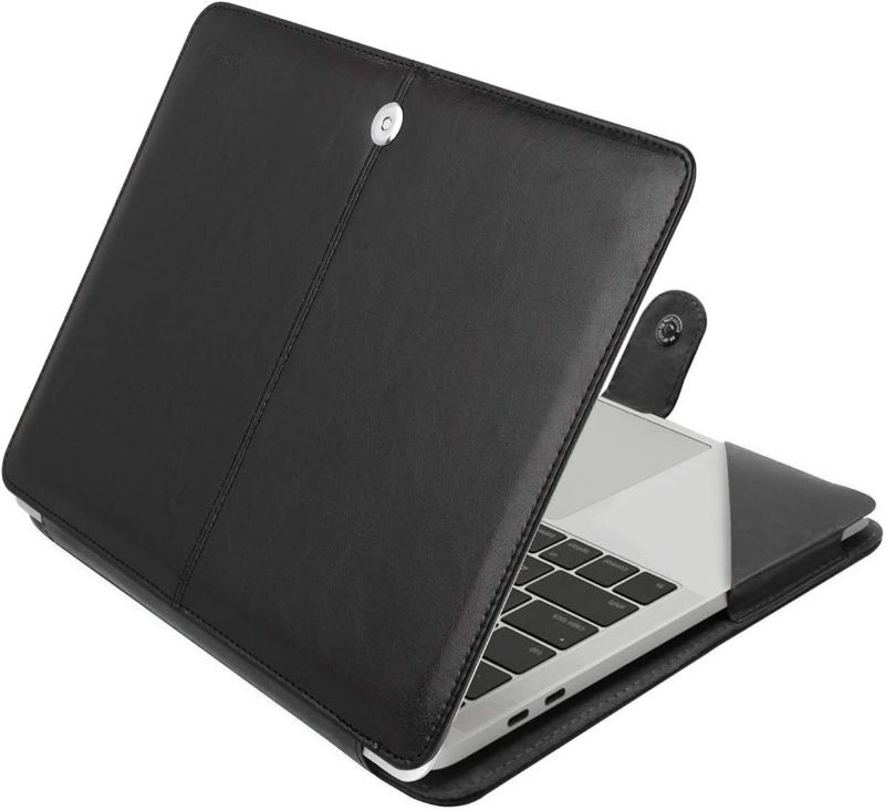 Photo 1 of MOSISO Case Compatible with MacBook Air 13 inch M2 A2681 M1 A2337 A2179 A1932/Pro 13 inch M2 M1 A2338 A2251 A2289 A2159 A1989 A1706 A1708, PU Leather Folio Protective Stand Cover, Black