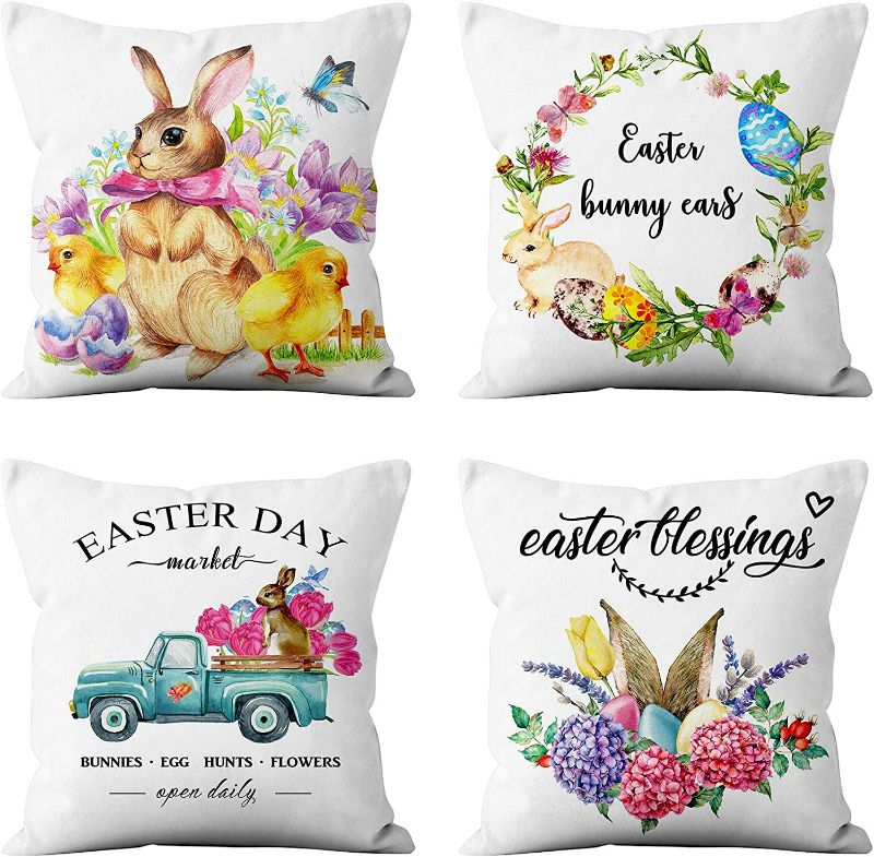 Photo 1 of WAPAG Easter Pillow Covers 18x18 Inches Set of 4 - Soft Velvet Square Cushion Throw Pillow Cover Easter Decorations for Sofa Bed Car (Easter PCover 2)