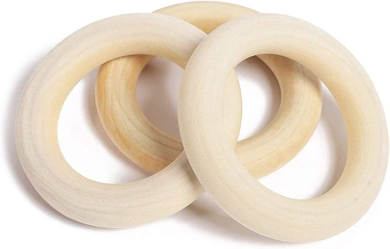 Photo 3 of 80 Pieces Wooden Beads and Rings Set for DIY Crafts and Macrame for DIY Pendant Connectors, Jewelry Making, Wall Hanging Craft, Art (Rings 2.2 In/ Beads .78 In)