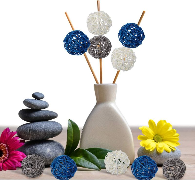 Photo 5 of 15 Pieces Vase Filler Rattan Balls Decorative for Craft, Party, Wedding Table Decoration, Baby Shower, Aromatherapy Accessories, 1.8 Inch (Blue Gray White)