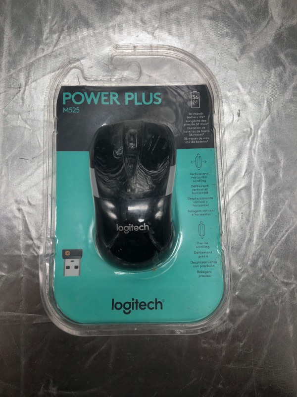 Photo 4 of Logitech M525 Wireless Mouse – Long 3 Year Battery Life, Ergonomic Shape for Right or Left Hand Use, Micro-Precision Scroll Wheel, and USB Unifying Receiver for Computers and Laptops, Black/Gray Mouse Black/Gray Standard Packaging