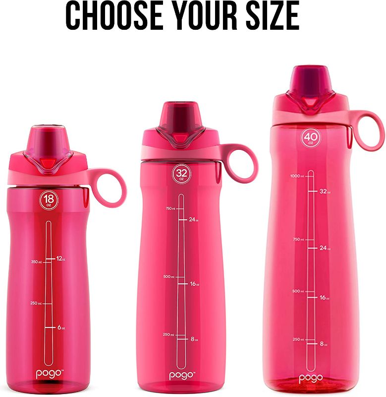 Photo 2 of (32 Oz) Pogo Plastic Water Bottle with Chug Lid and Carry Handle, Reusable, BPA Free, Dishwasher Safe, Perfect for Travel and Gym | 18oz, 32oz, 40oz  (Pink 32oz)