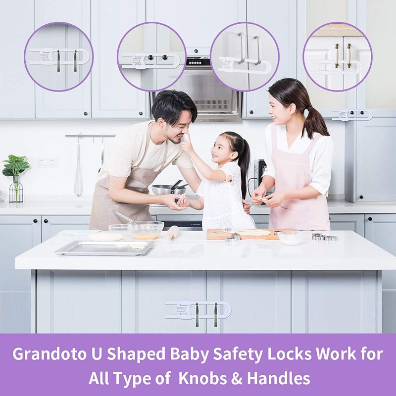 Photo 4 of Baby Safety Locks for Cabinets-GRANDOTO Sliding Cabinet Locks for Babies & Childproof Safe Latches & Child Proofing Lock of Drawer,Wardrobe,Fridge,Bathroom,Kitchen,Cupboard Door Handle (White 10P)