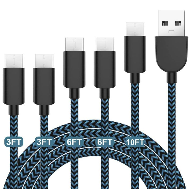 Photo 1 of 5Pack (3/3/6/6/10FT) Fast Charging 3A USB-C to USB-A Cable Rapid Charger Quick Cord Compatible Samsung Galaxy S10 S9 S8 Plus, Note 10 9 8, LG V50 V40 G8 G7(Blue)