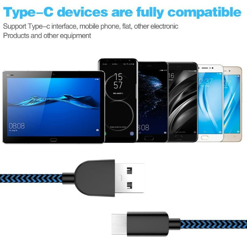 Photo 4 of 5Pack (3/3/6/6/10FT) Fast Charging 3A USB-C to USB-A Cable Rapid Charger Quick Cord Compatible Samsung Galaxy S10 S9 S8 Plus, Note 10 9 8, LG V50 V40 G8 G7(Blue)