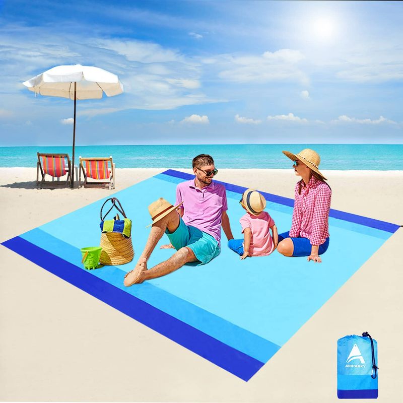 Photo 1 of AISPARKY Beach Blanket, Outdoor Beach Mat Lightweight Picnic Blanket 78" x 81"/120"x108" Overside Water Proof and Quick Drying Beach Mat for Travel