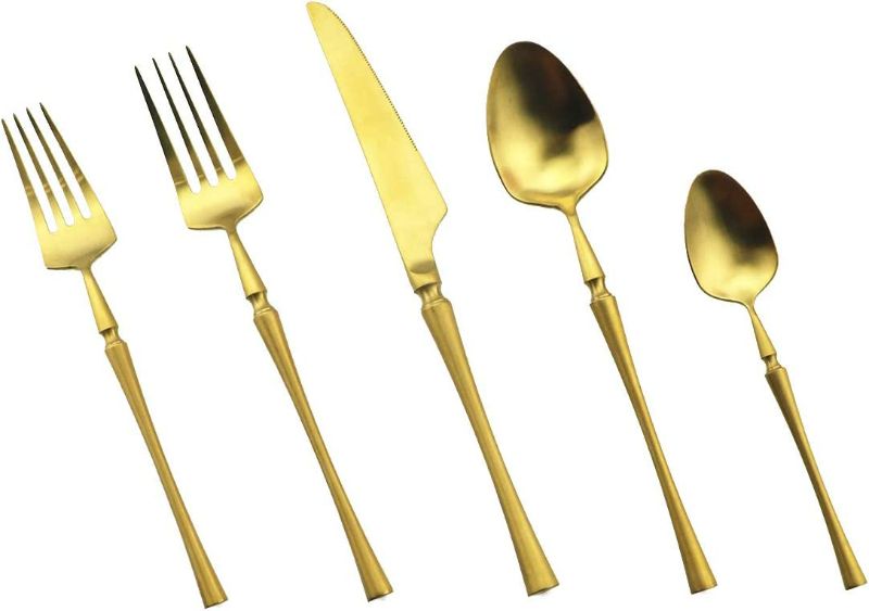 Photo 2 of Gugrida Unique & Beautiful Flatware Set - 20 Piece Iridescent Silverware Sets | 18/10 Stainless Steel Reusable Cutlery Set | Gold Utensils Service For 4 with Dessert Fork, Knife, Spoon, Dinner Fork