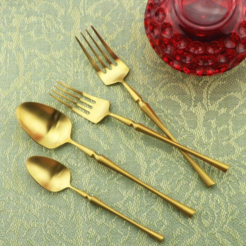 Photo 4 of Gugrida Unique & Beautiful Flatware Set - 20 Piece Iridescent Silverware Sets | 18/10 Stainless Steel Reusable Cutlery Set | Gold Utensils Service For 4 with Dessert Fork, Knife, Spoon, Dinner Fork