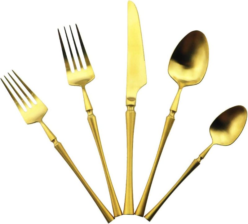 Photo 1 of Gugrida Unique & Beautiful Flatware Set - 20 Piece Iridescent Silverware Sets | 18/10 Stainless Steel Reusable Cutlery Set | Gold Utensils Service For 4 with Dessert Fork, Knife, Spoon, Dinner Fork