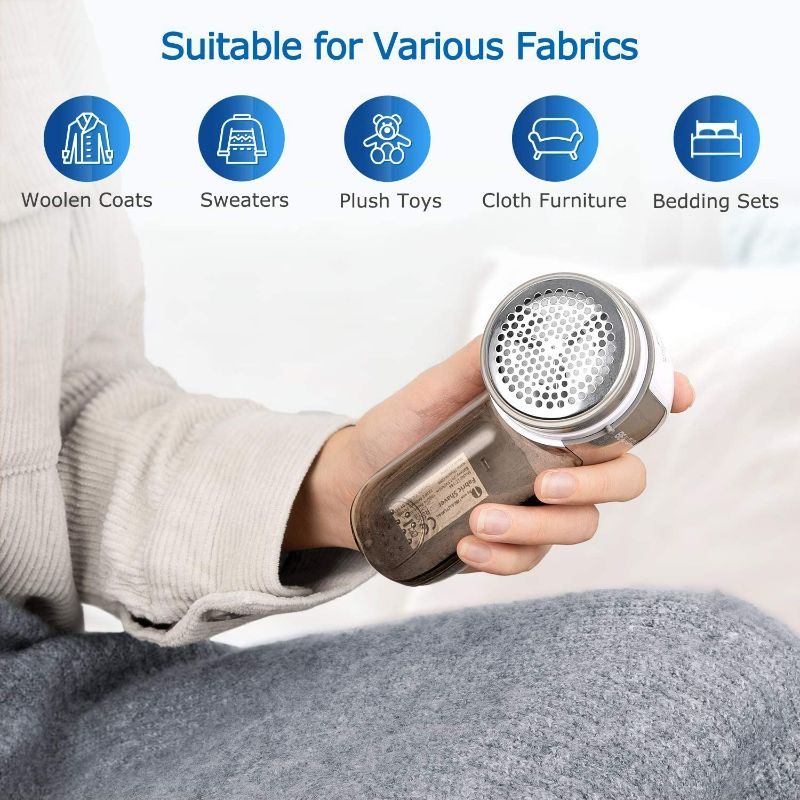 Photo 6 of BEAUTURAL Fabric Shaver and Lint Remover, Sweater Defuzzer with 2-Speeds, 2 Replaceable Stainless Steel Blades, Battery Operated, Remove Clothes Fuzz, Lint Balls, Pills, Bobbles Gray Basic