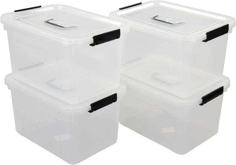 Photo 1 of 4-pack Clear Boxes, Plastic Storage Bin with Lids and Wheels 