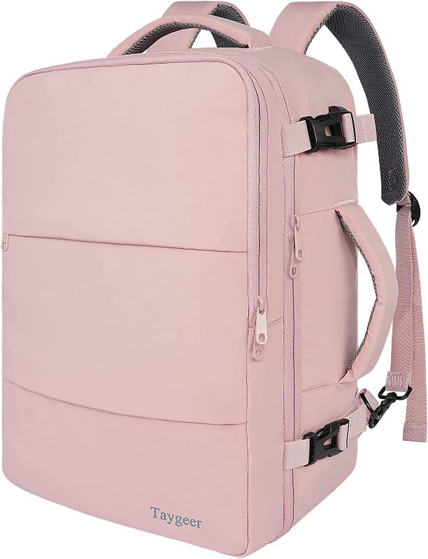 Photo 1 of Travel Backpack for Women, Carry On Backpack with USB Charging Port & Shoe Pouch, TSA 15.6inch Laptop Backpack Flight Approved, College Bag Casual Daypack for Weekender Business Hiking, Pink