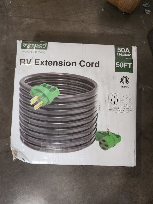 Photo 3 of RVGUARD 50 Amp 50 Foot RV Extension Cord, Heavy Duty STW Cord with LED Power Indicator and Cord Organizer, 14-50P/R Standard Plug, Green, ETL Listed 50 Feet Green 50 Amp