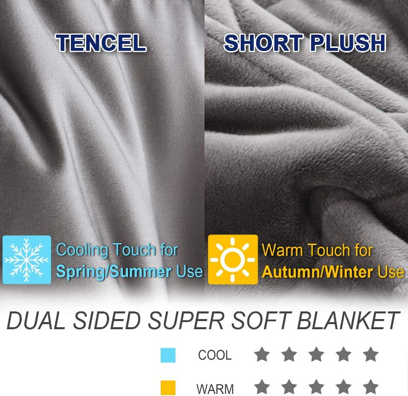 Photo 2 of OMYSTYLE Reversible Weighted Blanket with Warm Short Plush and Cool Tencel Fabric for All Season Use - Carry Bag Included 20lbs