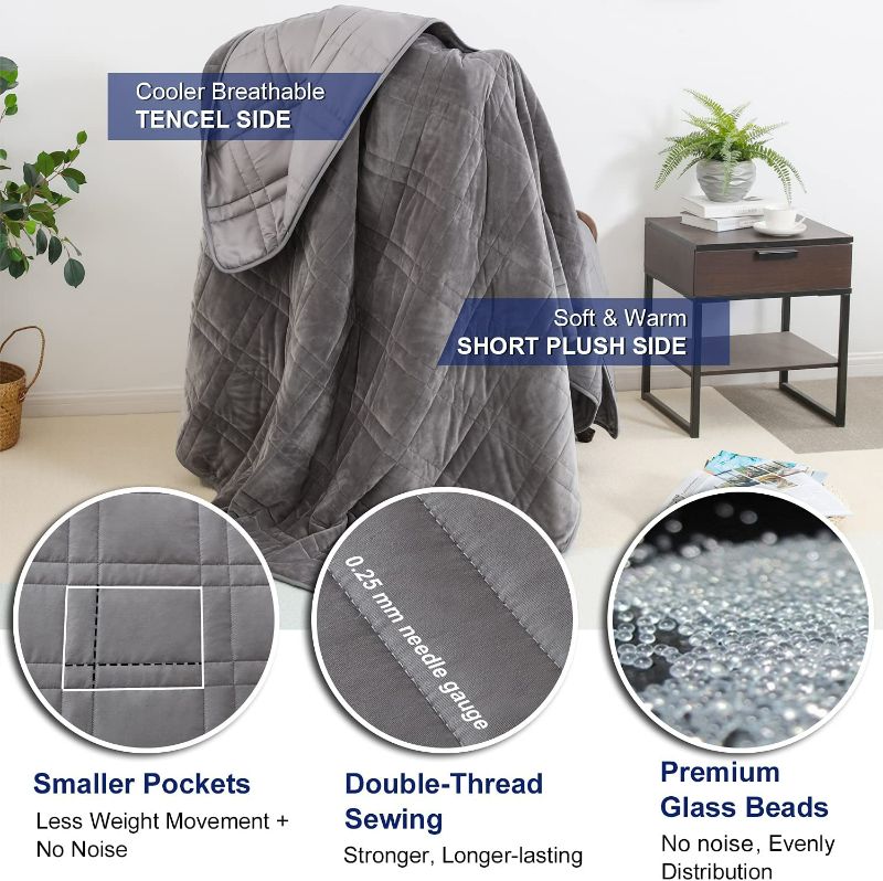 Photo 3 of OMYSTYLE Reversible Weighted Blanket with Warm Short Plush and Cool Tencel Fabric for All Season Use - Carry Bag Included 20lbs