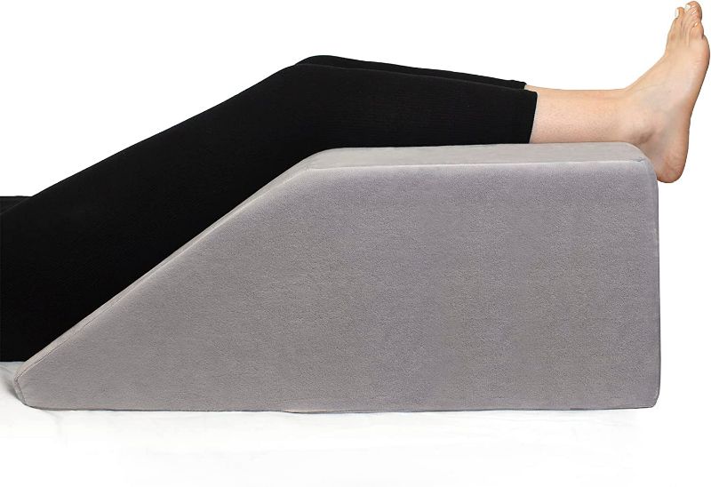Photo 1 of Healthex Leg Elevation Pillow with Memory Foam Top - Elevated Leg Rest Pillow for Circulation, Swelling, Kneef - Wedge Pillow for Legs, Sleeping, Reading, Relaxing - Removable Washable Cover (10 Inch