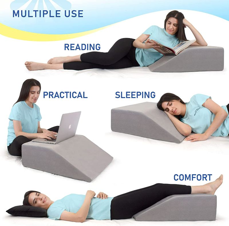 Photo 2 of Healthex Leg Elevation Pillow with Memory Foam Top - Elevated Leg Rest Pillow for Circulation, Swelling, Kneef - Wedge Pillow for Legs, Sleeping, Reading, Relaxing - Removable Washable Cover (10 Inch