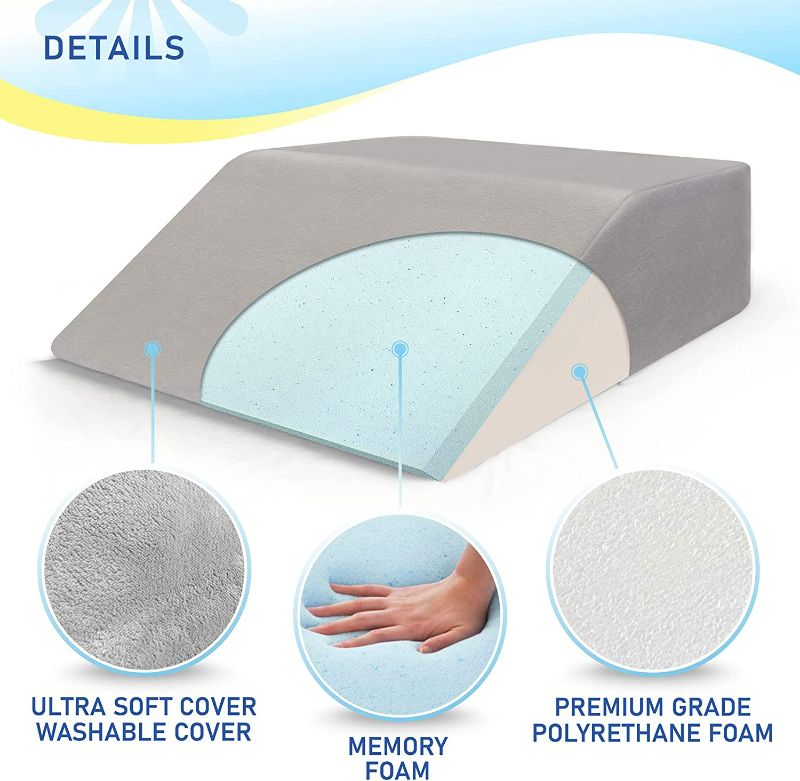 Photo 4 of Healthex Leg Elevation Pillow with Memory Foam Top - Elevated Leg Rest Pillow for Circulation, Swelling, Kneef - Wedge Pillow for Legs, Sleeping, Reading, Relaxing - Removable Washable Cover (10 Inch