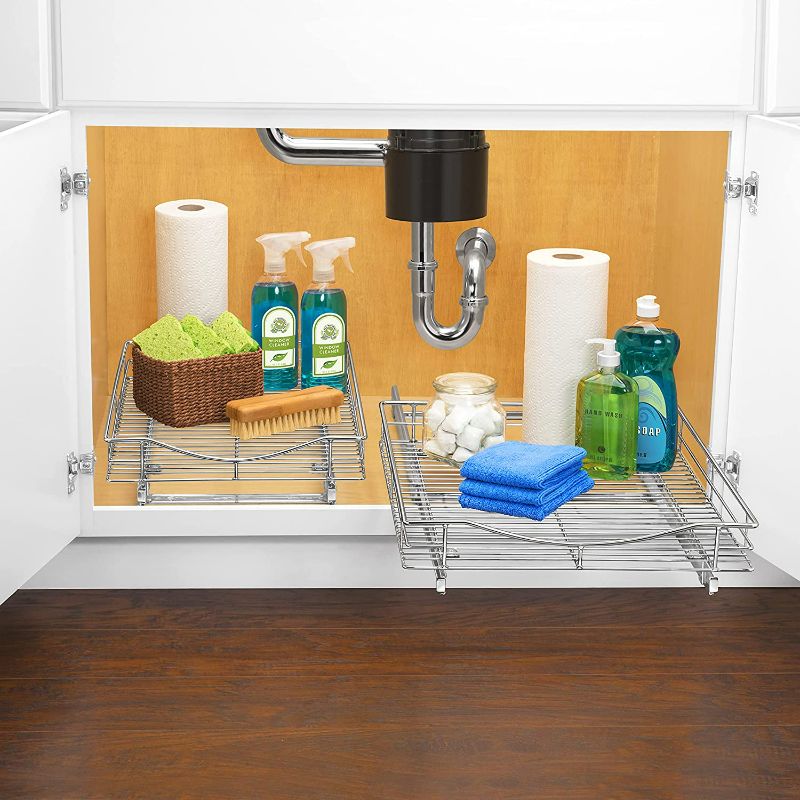 Photo 2 of LYNK PROFESSIONAL® Pull Out Cabinet Organizer - Slide Out Drawers for Kitchen Cabinets - Sliding Pantry Shelves - Roll Out Shelf Storage for Pots, Pans - 14"W x 21"D Chrome