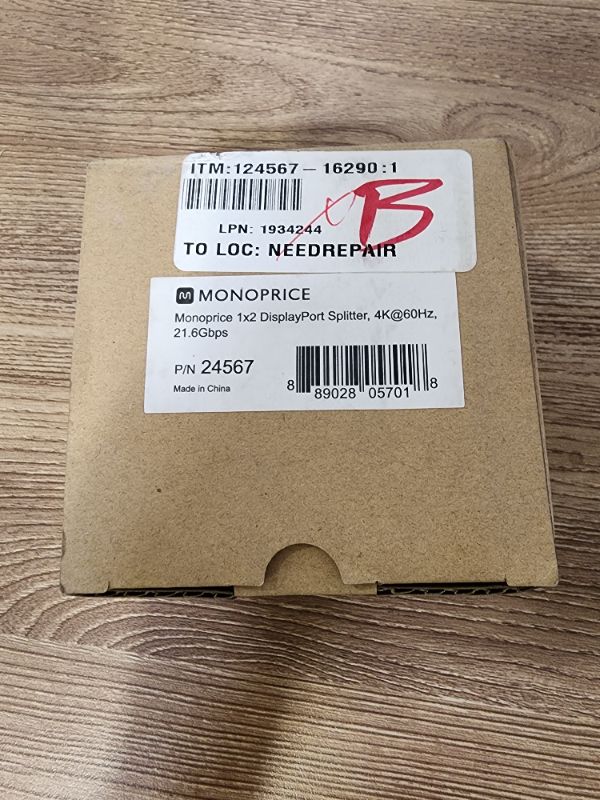 Photo 4 of Monoprice  1x2 DisplayPort Splitter, 4K@60Hz, 21.6Gbps, Black