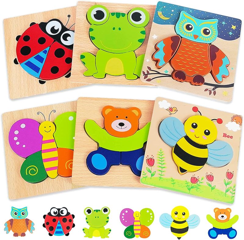 Photo 1 of Bekayshad Wooden Puzzles Toddler Toys Gifts for 1 2 3 Year Old Boys Girls, 6 Pack Animal Jigsaw Puzzles Montessori Toys, Learning Educational Christmas Birthday Gifts for Girls Boys Ages 1-3
