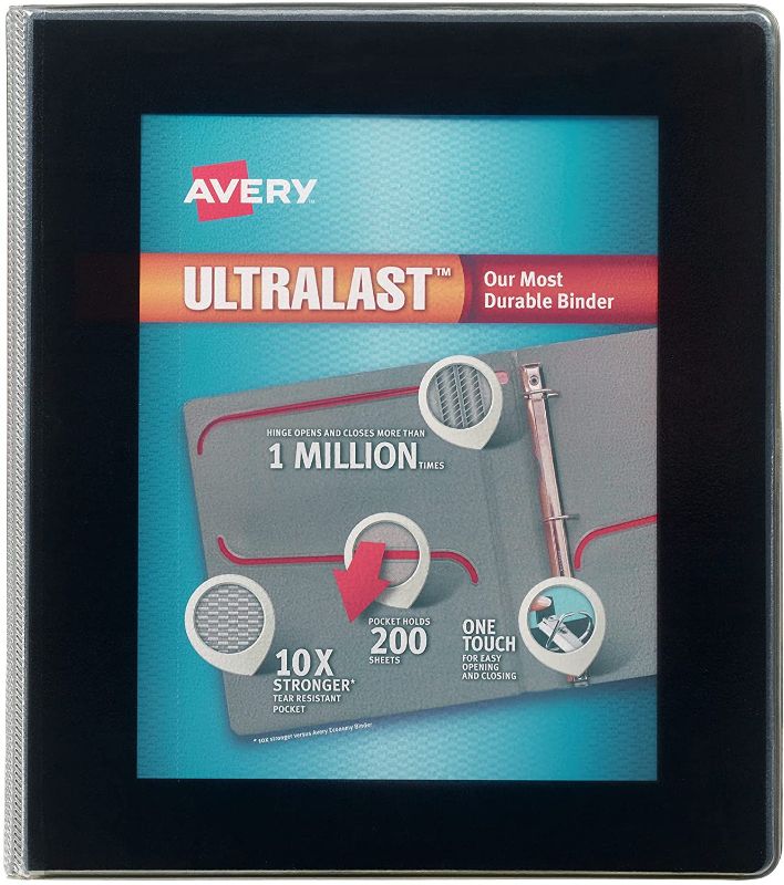 Photo 1 of Avery Ultralast 3 Ring Binder, 1 Inch Slant Rings, 1 Black Binder (79710)
