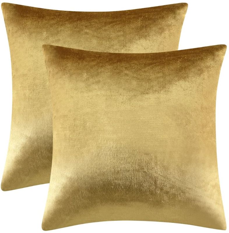 Photo 1 of  Gold Velvet Decorative Throw Pillow Covers for Sofa Bed 2 Pack Soft Cushion Cover 20IN X 20IN 