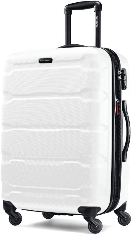 Photo 1 of Samsonite Omni PC Hardside Expandable Luggage with Spinner Wheels, White, Checked-Medium 24-Inch
