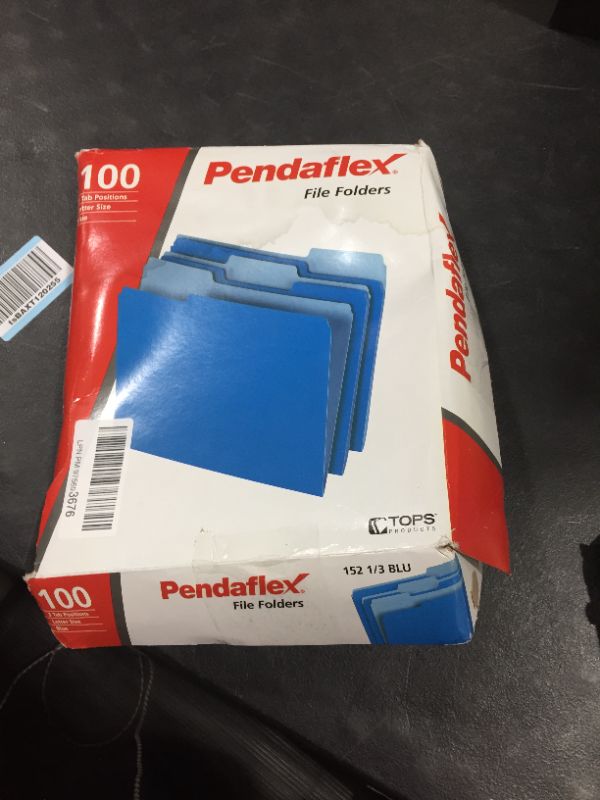 Photo 2 of Pendaflex 1/3 Cut Two-Tone Top Tab File Folders Letter Size Blue Pack of 100
