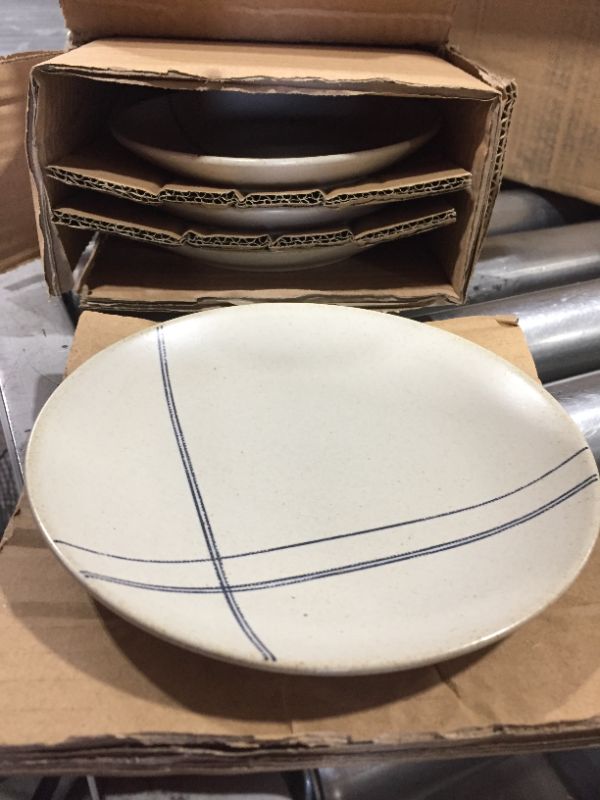 Photo 2 of 4pk Engineered Stripe Stoneware Appetizer Plate Set Blue/Sour Cream - Hearth & Hand™ with Magnolia
