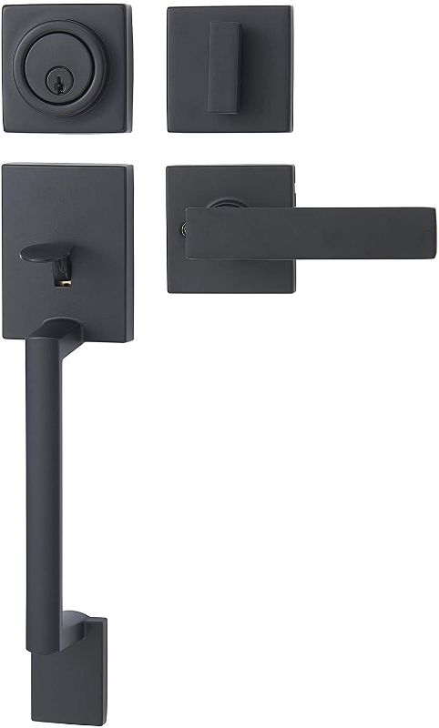 Photo 1 of Amazon Basics Contemporary Single Cylinder Door Handleset with Stamford Lever - Matte Black
