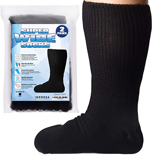 Photo 1 of 2 Pairs of Impresa Extra Width Socks for Lymphedema - Bariatric Sock - Oversized Sock Stretches up to 30'' Over Calf for Swollen Feet And Mens and Womens Legs - One Size Unisex
