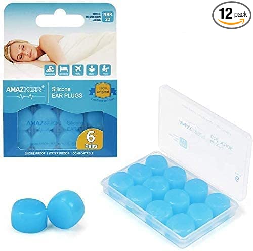 Photo 1 of 
6 Pairs Reusable Silicone Ear Plugs, AMAZKER Waterproof Noise Cancelling Ear Plugs for Sleeping, Shooting, Airplanes, Concerts, 32dB Highest NRR (6 Pairs)

