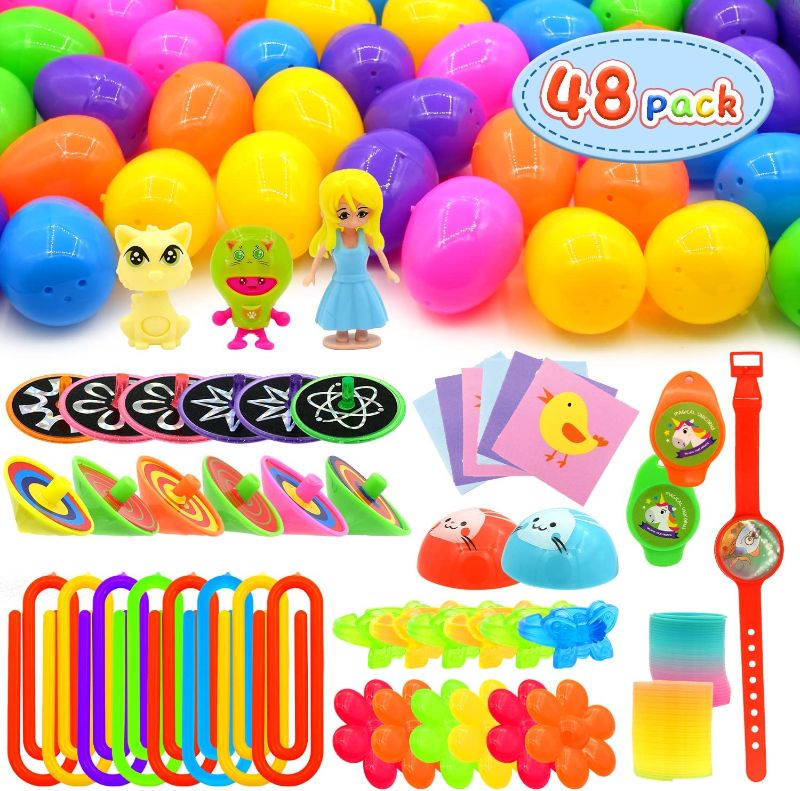 Photo 1 of Easter Basket Stuffers Fillers, 48 Pcs Toys for Easter Eggs w 48 Pcs Easter Eggshell for Kids, Easter Eggs Hunt Supplies, Easter Eggs with Mini Toys Inside, Bulk Plastic Easter Eggs Party Favors Boys
