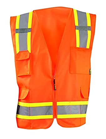 Photo 1 of OccuNomix ECO-ATRANS-O4X High Visibility Value Solid Two-Tone Zipper Surveyor Safety Vest, 100% ANSI Polyester Tricot, 5X-Large, Orange
