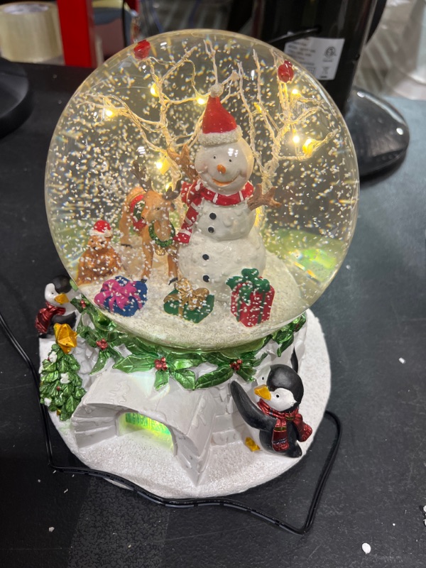 Photo 2 of Aobaks 8.25'' H 150mm 8 Music Song, Playing Snowflakes, Led Light, 6/18 Timer, Santa Claus Christmas Water Snow Man Globes Gift Home Decoration (White), 150mmlvsexueren, 9.64X9.64X8.25inch
