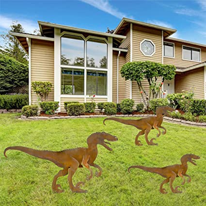 Photo 1 of 2 PACK Dinosaur Art Silhouette Steel Branch Garden Stakes Metal Animal Yard Patio Outdoor Courtyard Decor Ornaments
