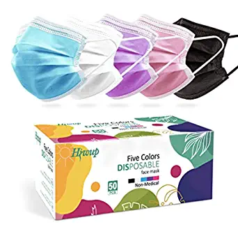 Photo 1 of 5 PACK HIWUP Colored Disposable Face Masks 50 Pack, PFE 99% Face Mask Suitable For Adults And Teens
