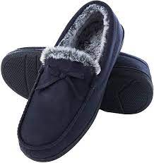 Photo 1 of DL Men-Moccasin-Slippers-Indoor-Outdoor, Suede Mens House Slippers with Memory Foam, Faux Fur Lining Bedroom Slippers for Men Non Slip Outsole, size US11
