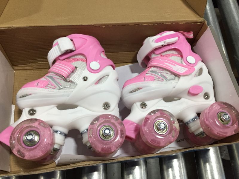 Photo 2 of Kids Roller Skates for Girls Child Beginner Toddlers, 4 Sizes Adjustable Roller Skates with Light up Wheels for Toddlers Children, size XS