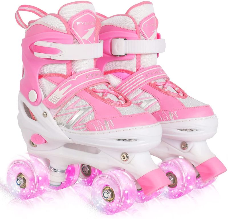 Photo 1 of Kids Roller Skates for Girls Child Beginner Toddlers, 4 Sizes Adjustable Roller Skates with Light up Wheels for Toddlers Children, size XS